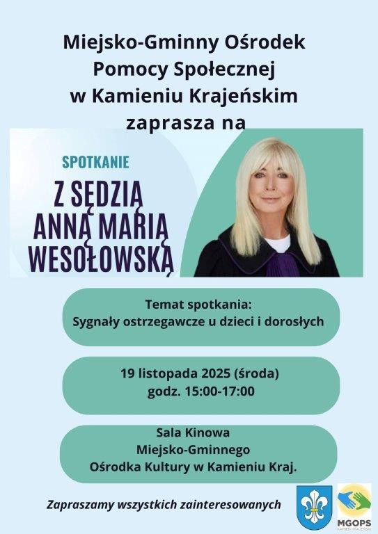 W Kamieniu Krajeńskim odbędzie się dziś (19.11) spotkanie z sędzią Anną Marią Wesołowską