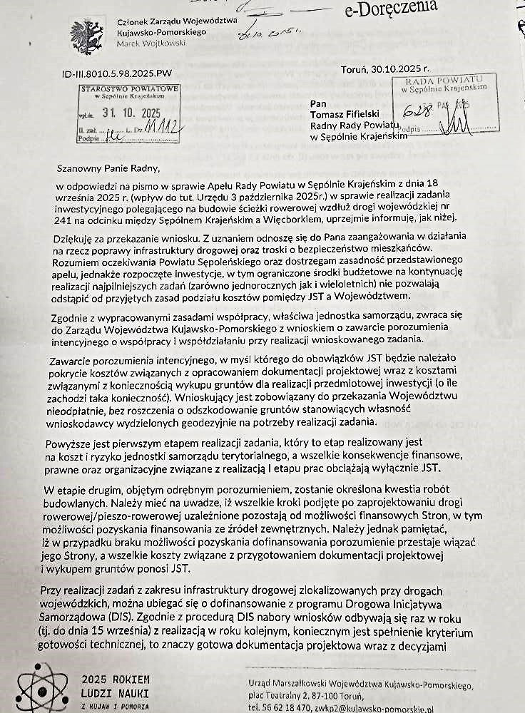 Co dalej ze ścieżką rowerową łączącą Sęp&oacute;lno Krajeńskie z Więcborkiem? Każda ze stron ma swoją wizję finansowania budowy (REPORTAŻ)