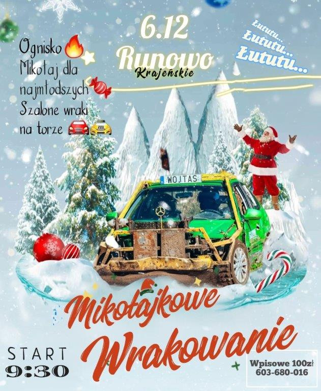 Wrack Race Team Runowo Krajeńskie zaprasza jutro (6.12) na mikołajkowe wyścigi wrak&oacute;w samochodowych