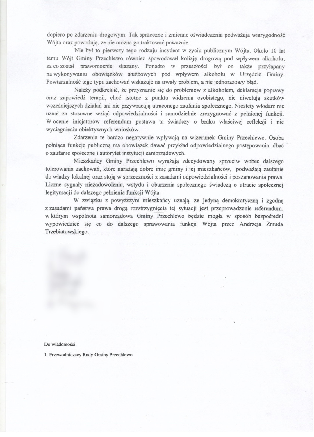 Grupa mieszkańc&oacute;w gminy Przechlewo chce zorganizować referendum w sprawie odwołania w&oacute;jta Andrzeja Żmudy Trzebiatowskiego