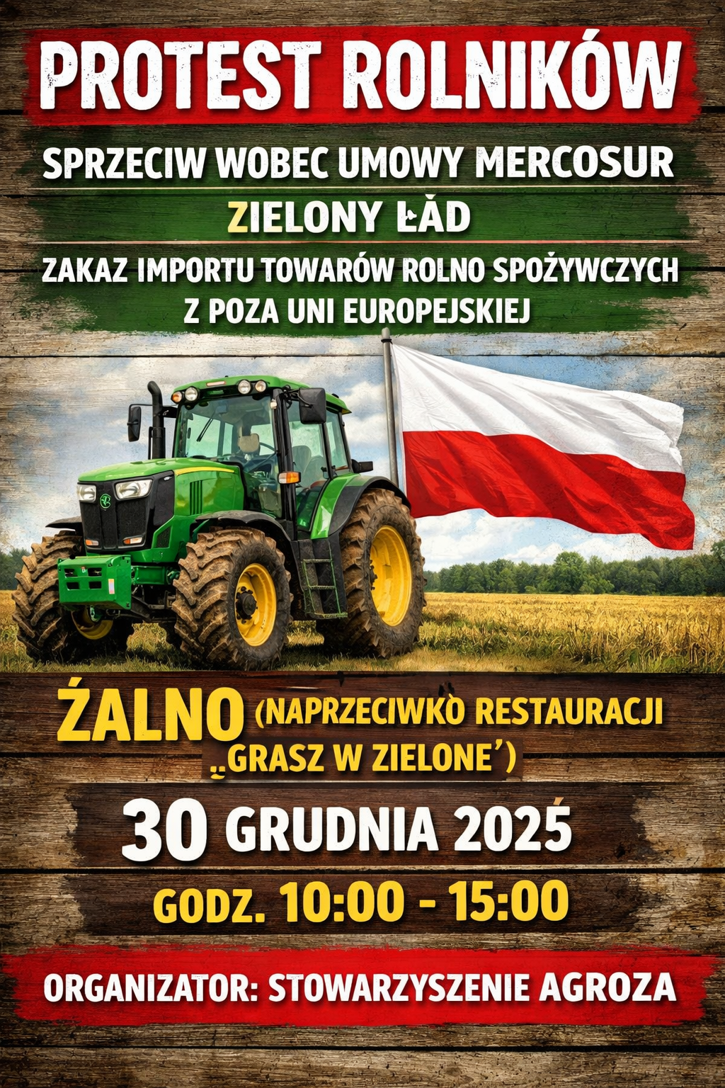 We wtorek (30.12) protest rolnik&oacute;w przy drodze wojew&oacute;dzkiej 240 w Żalnie i Bysławiu. Pikieta przeciwko umowie Mercosur