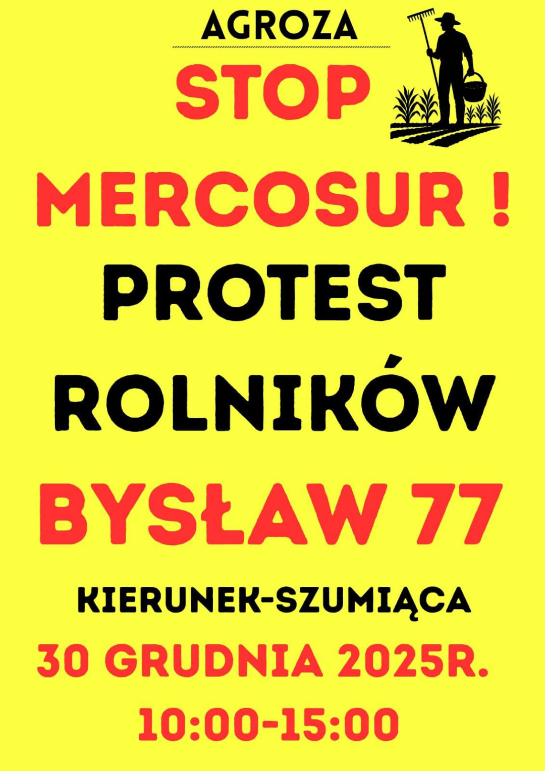 We wtorek (30.12) protest rolnik&oacute;w przy drodze wojew&oacute;dzkiej 240 w Żalnie i Bysławiu. Pikieta przeciwko umowie Mercosur