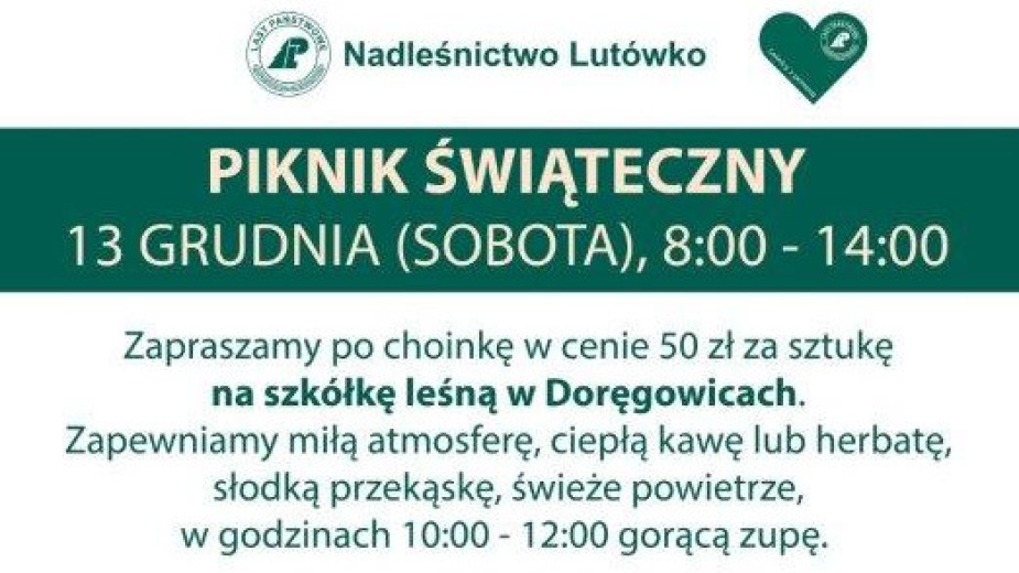Nadleśnictwo Lutówko zaprasza jutro 13.12 na piknik świąteczny z akcją charytatywną