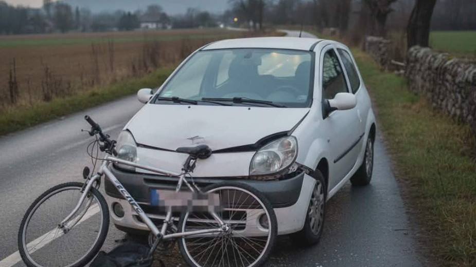 W Nowej Karczmie auto uderzyło w rowerzystę. Na szczęście mężczyzna nie odniósł obrażeń