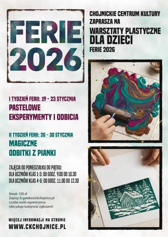 Kino i zajęcia plastyczne. Propozycje Chojnickiego Centrum Kultury na ferie