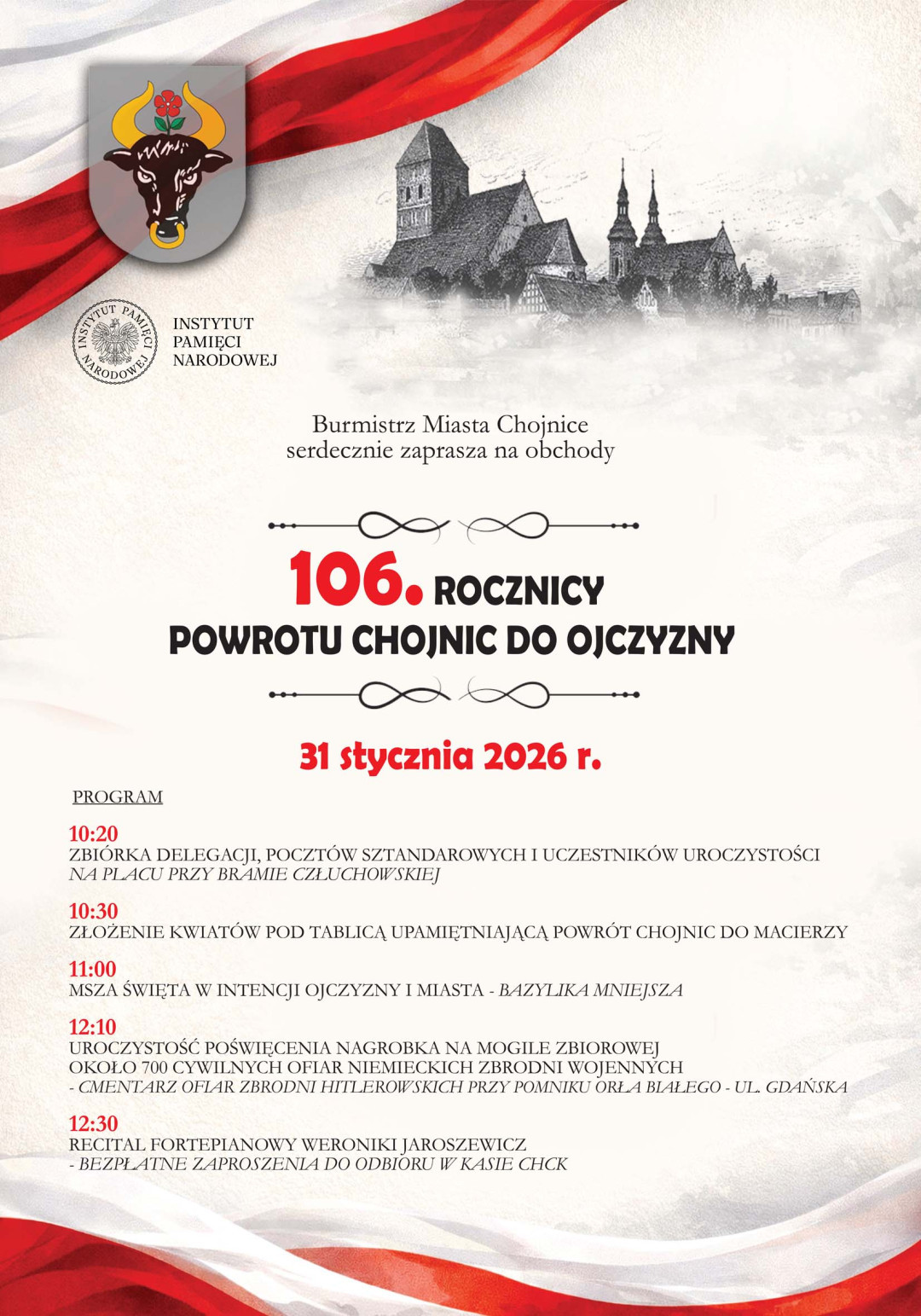 31 stycznia - w rocznicę powrotu Chojnic do Macierzy - odbędzie się poświęcenie pomnika ofiar zbrodni hitlerowskich