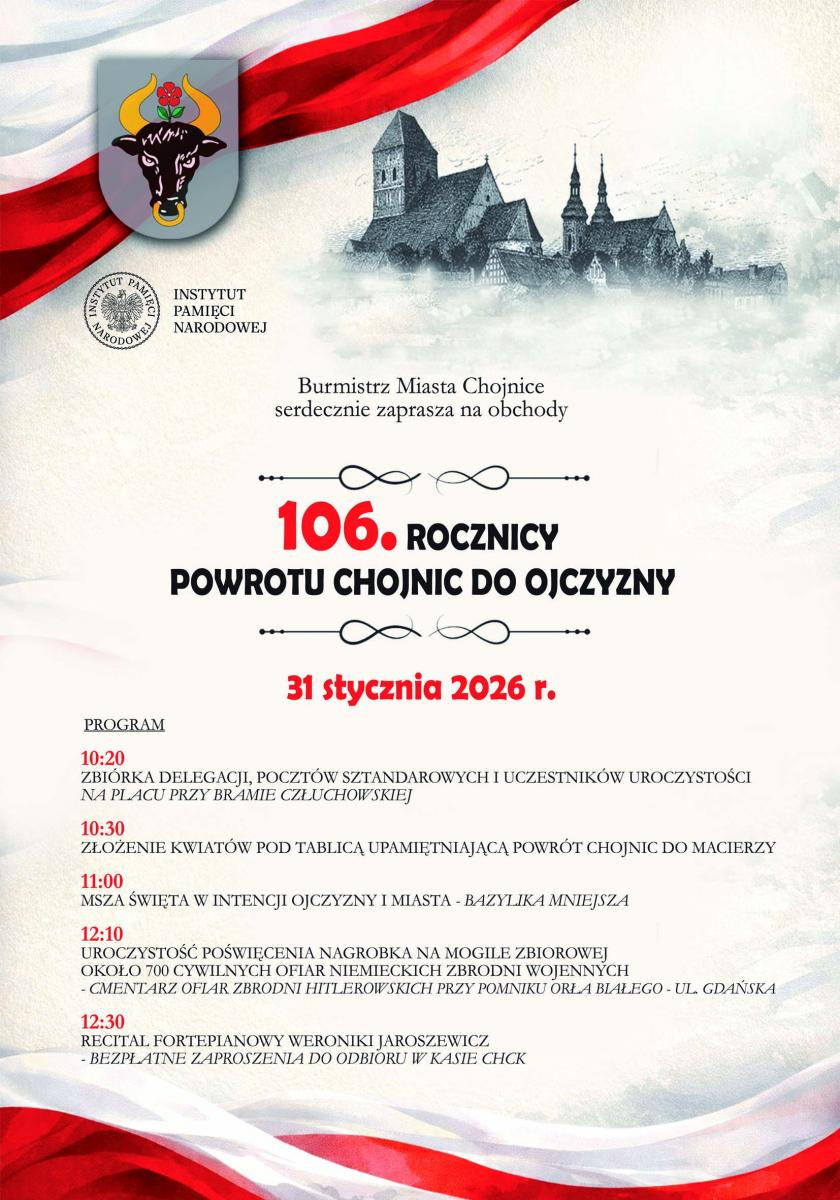 Koncert na 106-lecie powrotu Chojnic do ojczyzny. Już można się zgłaszać po darmowe zaproszenia