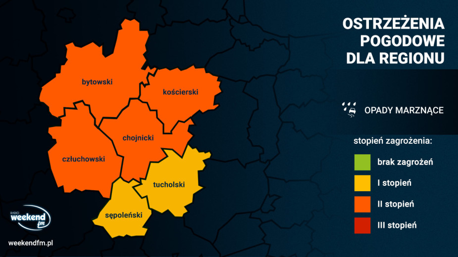 Opady marznące powodujące gołoledź. Instytut Meteorologii i Gospodarki Wodnej wydał ostrzeżenia 2. oraz 1. stopnia dla naszego regionu