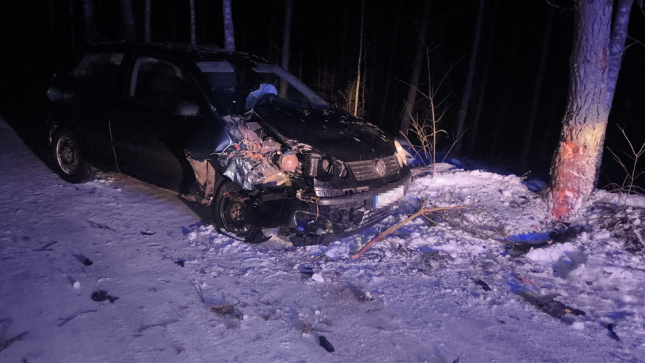Uciekał przed bytowską policją, bo chciał uniknąć odsiadki. Kierowca volkswagena jazdę zakończył na drzewie WIDEO