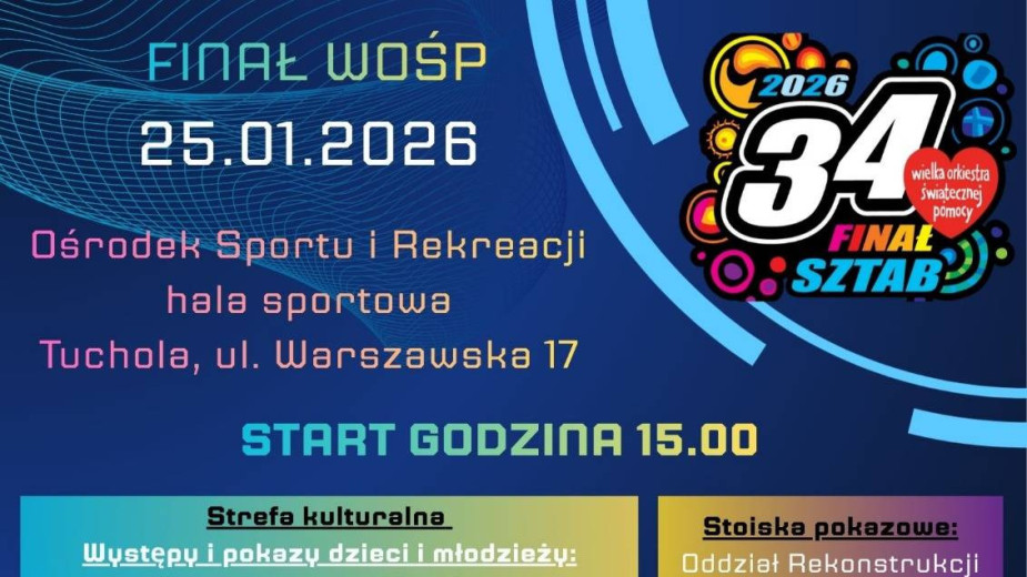 W niedzielę 25.01 orkiestrowe granie także w Tucholi. W trakcie finału między innymi tradycyjna akcja DKMS