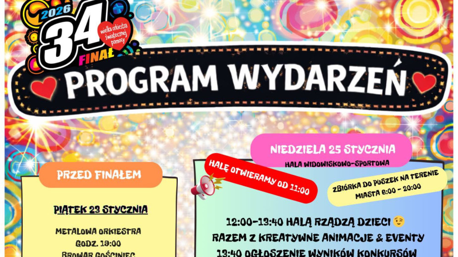 Dzisiaj 25.01 w hali widowiskowo-sportowej chojnicki finał Wielkiej Orkiestry Świątecznej Pomocy