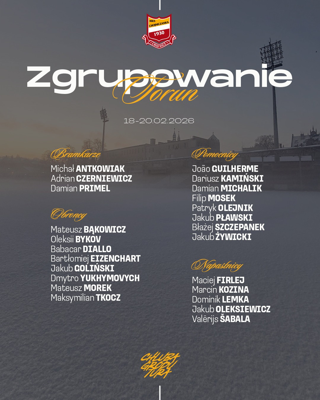 Inauguracja rundy wiosennej z op&oacute;źnieniem. Mecz Chojniczanki z rezerwami ŁKS-u Ł&oacute;dź przełożony na 18 marca