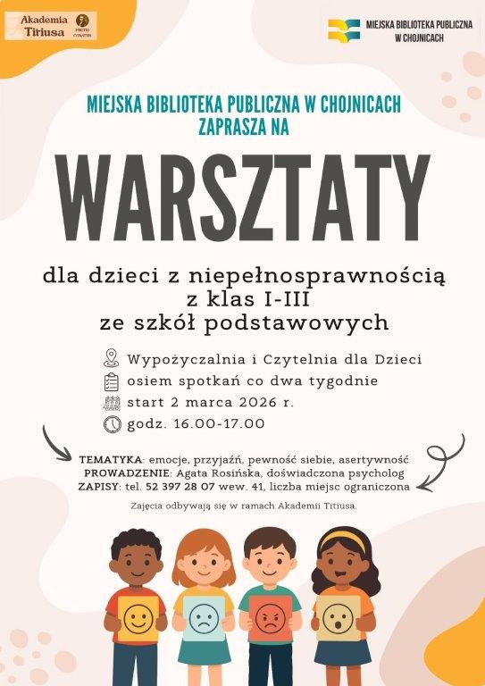 Warsztaty psychoedukacyjne dla dzieci z niepełnosprawnościami. To nowa propozycja Miejskiej Biblioteki Publicznej w Chojnicach