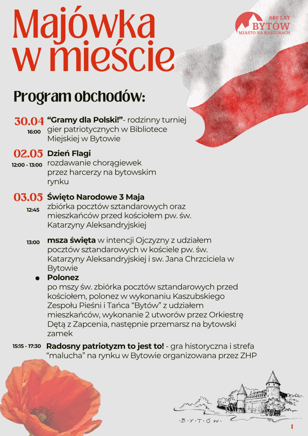 Majowy weekend w Bytowie. Cykl imprez i uroczystości rozpoczyna się już w czwartek 30 kwietnia