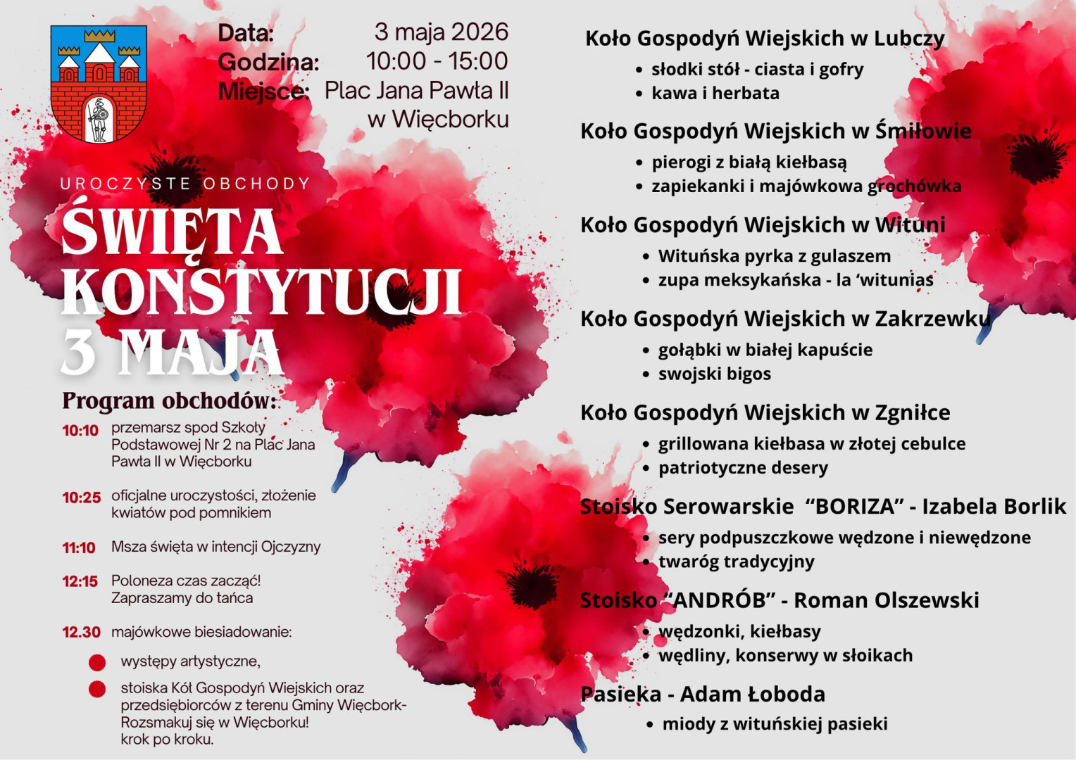 Władze Więcborka zapraszają jutro (03.05) na maj&oacute;wkę w rytmie poloneza