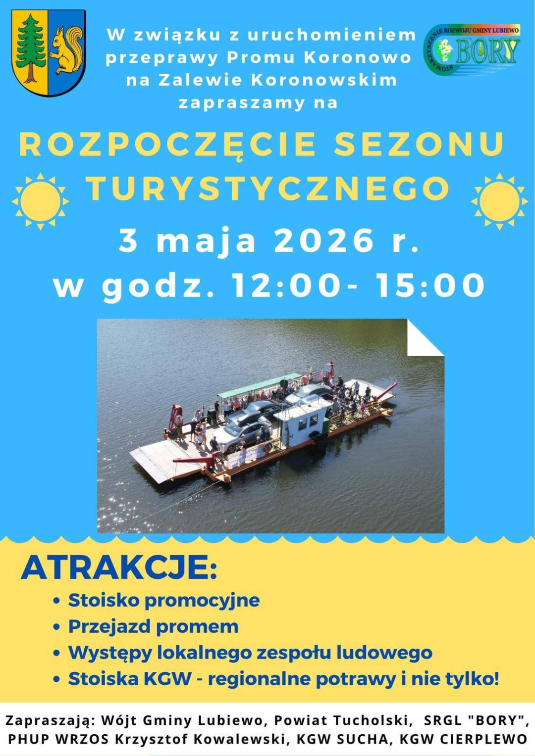 Władze Lubiewa zapraszają na rozpoczęcie sezonu turystycznego związanego z uruchomieniem Promu Koronowo