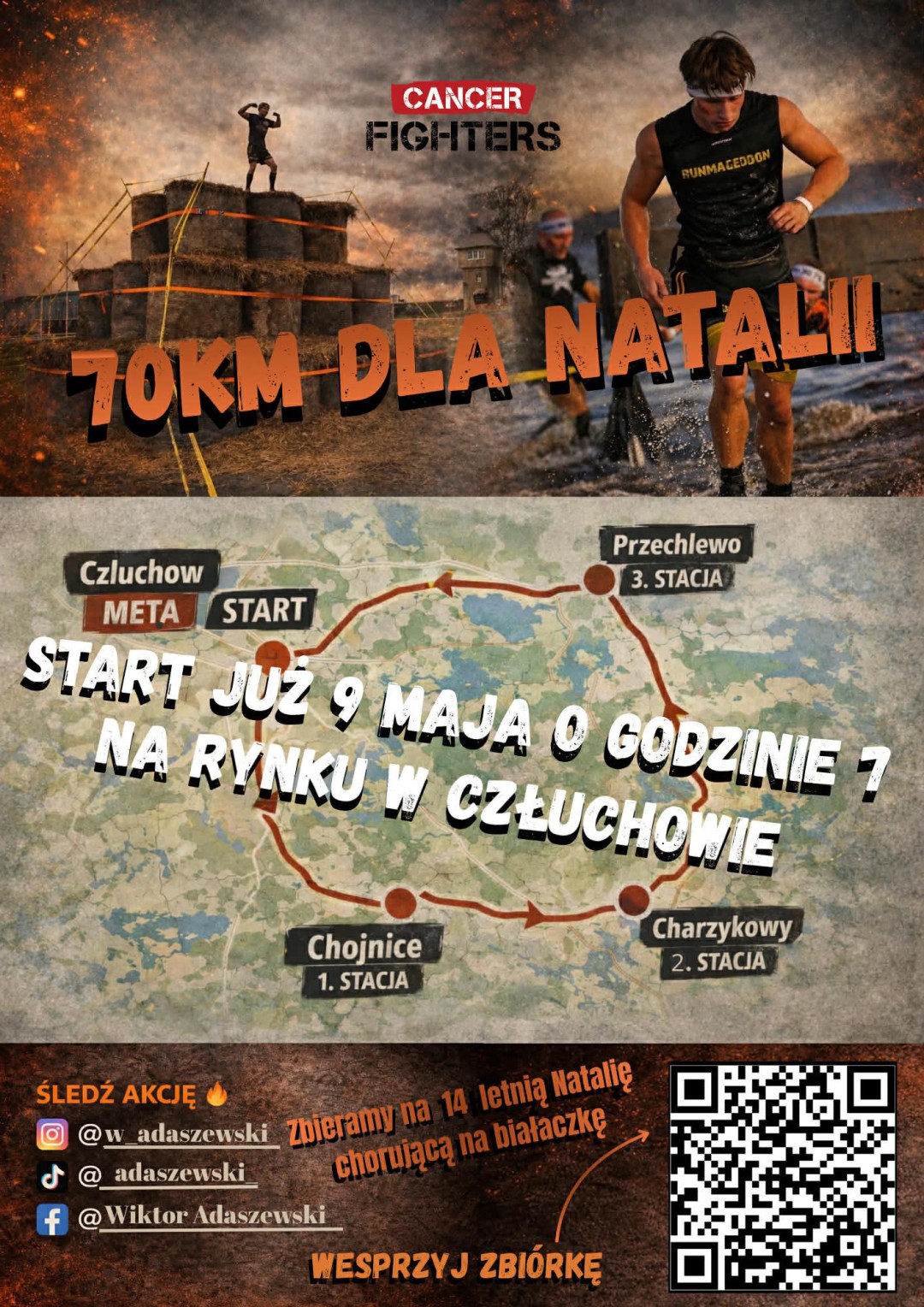 "Miałem przyjaciela. Rak z nim wygrał...". Jutro (09.05) Wiktor Adaszewski z Człuchowa przebiegnie 70 km, aby pom&oacute;c Natalii walczącej z białaczką (ROZMOWA, WIDEO)