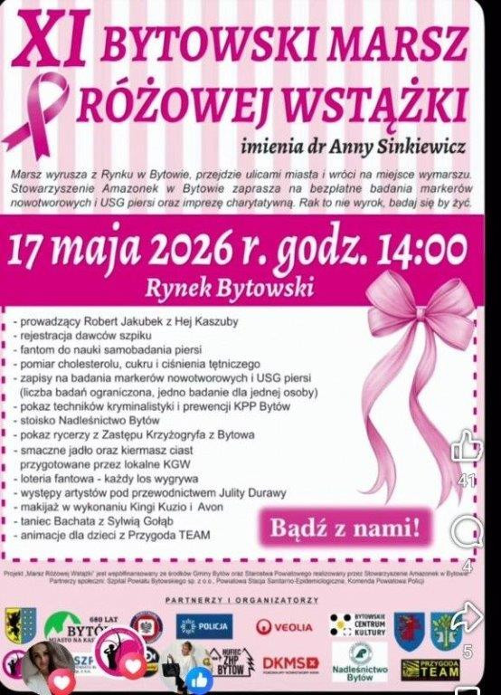 W niedzielę w Bytowie odbędzie się 11. Marsz R&oacute;żowej Wstążki. "Chcemy przede wszystkim dać świadectwo, że warto się badać, bo warto żyć"