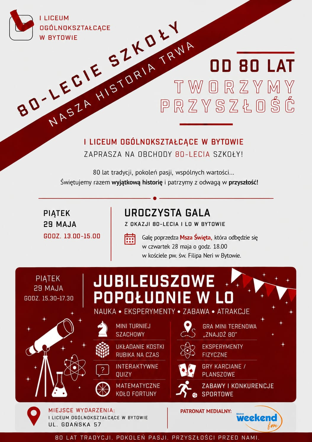 I Liceum Og&oacute;lnokształcące w Bytowie świętuje jubileusz 80-lecia. Uroczystość zaplanowano na najbliższy piątek