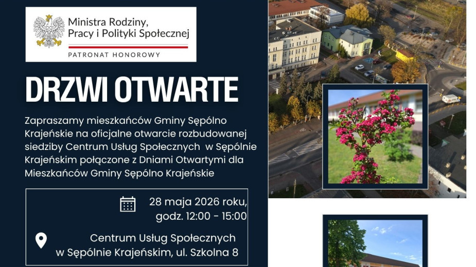 Centrum Usług Społecznych w Sępólnie Krajeńskim zaprasza na drzwi otwarte. Jutro 28.05 otwarcie rozbudowanej siedziby