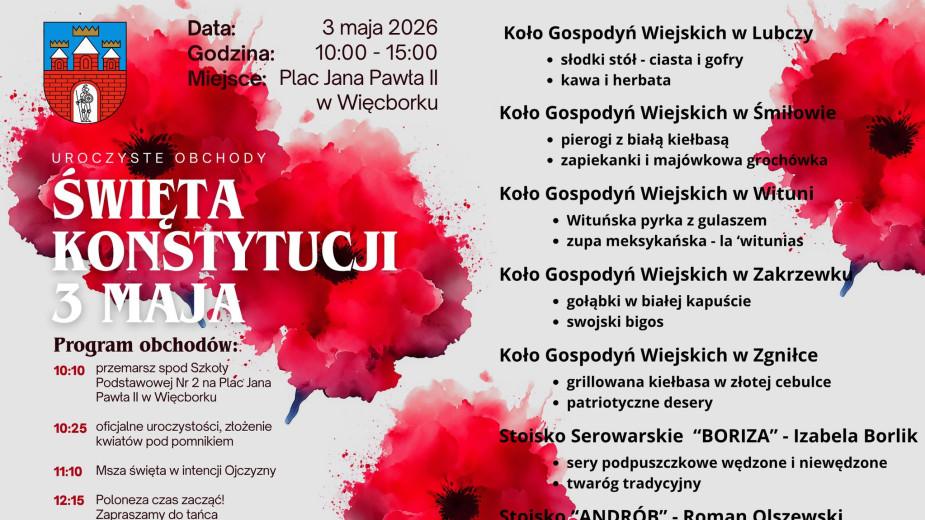 Władze Więcborka zapraszają jutro 03.05 na majówkę w rytmie poloneza