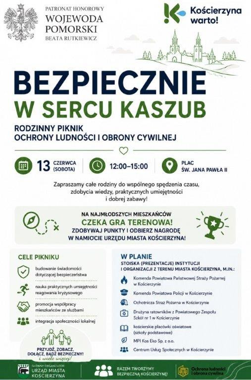 Jutro (13.06.) w Kościerzynie odbędzie się rodzinny piknik "Bezpiecznie w Sercu Kaszub"