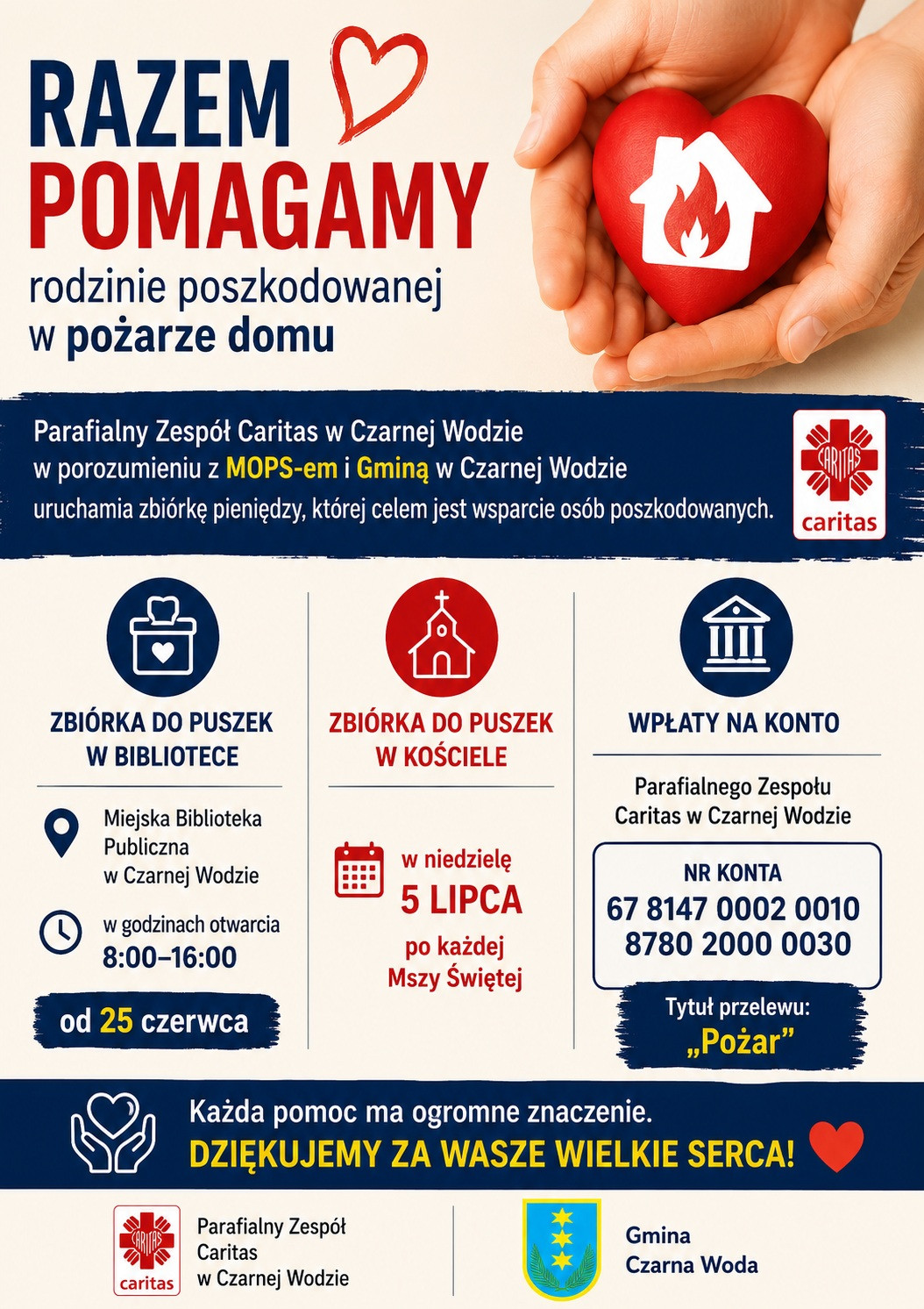 Jest akcja pomocy po tragicznym pożarze w Czarnej Wodzie w powiecie starogardzkim. "Solidarność jest duża"