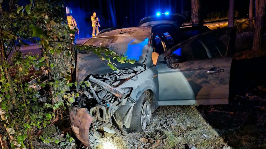 Nocna kolizja na drodze wojewódzkiej 236 w gminie Chojnice. Auto uderzyło w drzewo, a kierowca zniknął