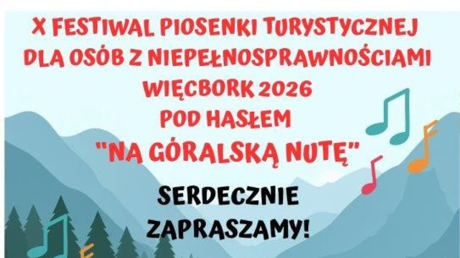 W najbliższą środę 10.06 w Więcborku odbędzie się 10. Festiwal Piosenki Turystycznej dla osób z niepełnosprawnościami. Tym razem na góralską nutę