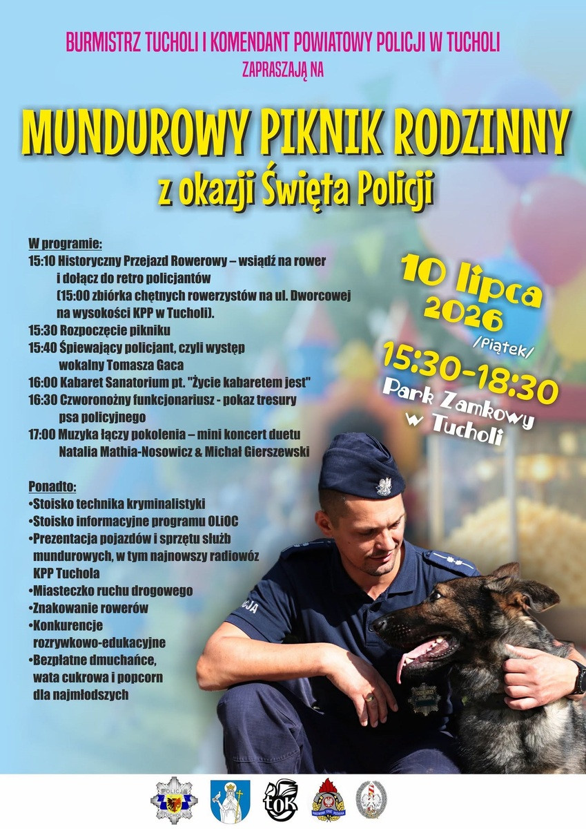 Komenda Powiatowa Policji w Tucholi zaprasza dziś (10.07) na mundurowy piknik rodzinny z okazji święta policji