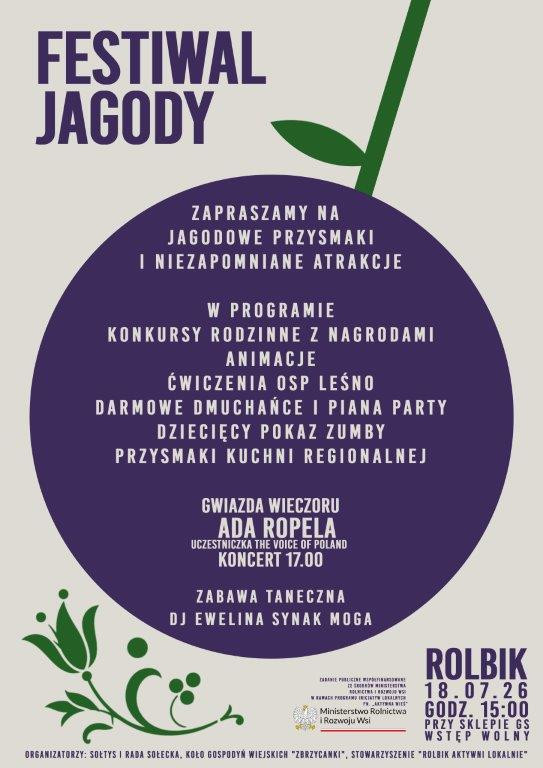 Rodzinny piknik i integracja. Dziś (18.07) Festiwal Jagody w Rolbiku w gminie Brusy