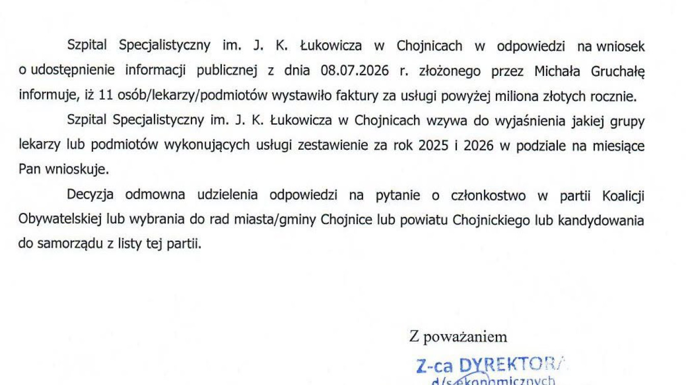 Ile zarabiają lekarze w szpitalu w Chojnicach? Zapytała o to radna powiatowa, ale odpowiedź ją rozczarowała