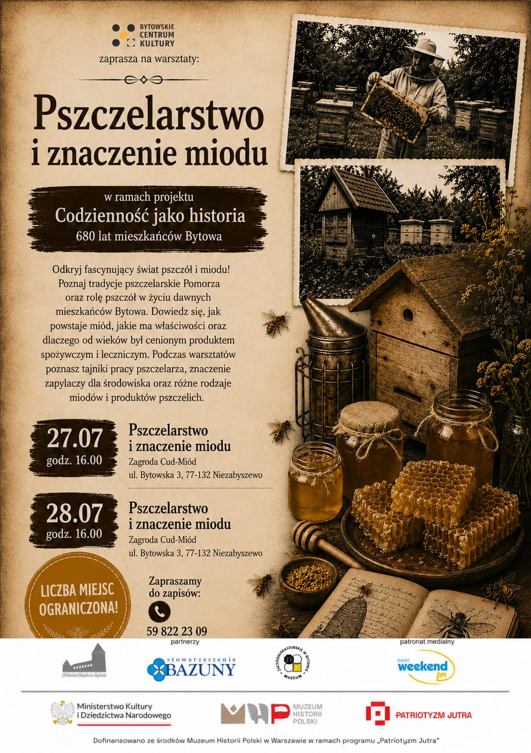 Bytowskie Centrum Kultury zaprasza na kolejne warsztaty. Tym razem dotyczące miodu i pszczelarstwa