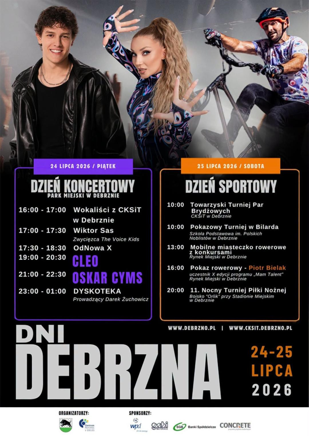 Ruszają Dni Debrzna. Zagrają Cleo i Oskrar Cyms - artyści wybrani przez mieszkańc&oacute;w w głosowaniu