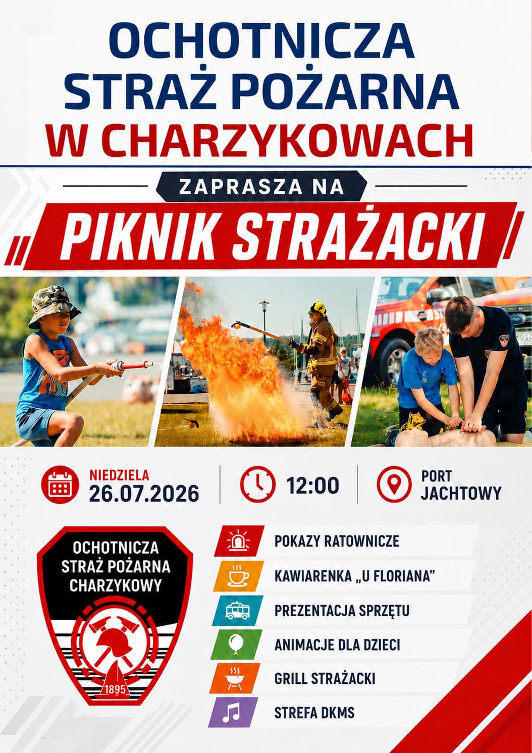 Strażacka niedziela (26.07) w Charzykowach. Miejscowa OSP zaprasza na piknik i do kawiarenki "U Floriana"