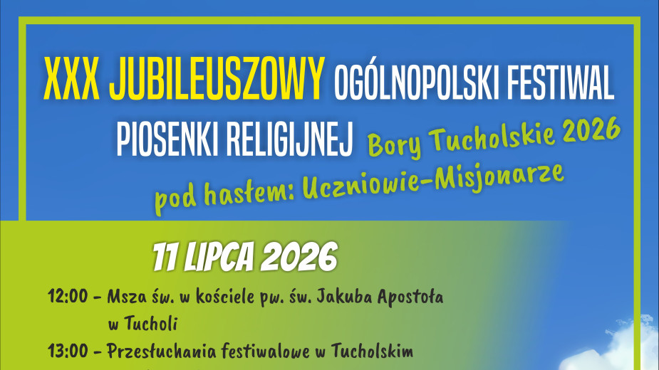 W Tucholskim Ośrodku Kultury ruszają przesłuchania do jubileuszowego Festiwalu Piosenki Religijnej. Jutro (12.07) koncert galowy