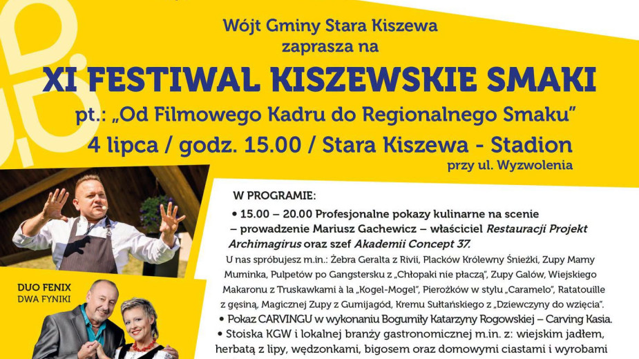 Wyjątkowe smaki regionu i muzyka królować będą jutro 4.07. w Starej Kiszewie podczas 11tej edycji Festiwalu Kiszewskie Smaki