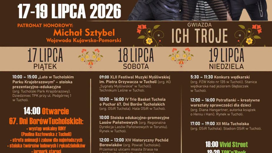 Dzisiaj (19.07) w Tucholi koncertowe zakończenie tegorocznych 67. Dni Borów Tucholskich