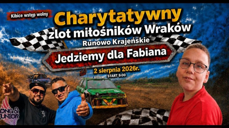 W Runowie Krajeńskim, w gminie Więcbork, odbędą się jutro (02.08) charytatywne wyścigi wraków samochodowych "Jedziemy dla Fabiana"