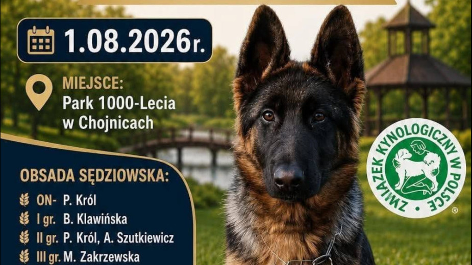 W ten weekend (1-2.08) w Chojnicach dwie wystawy psów rasowych. Obie odbędą się w Parku Tysiąclecia
