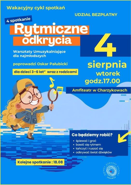 Wakacyjna oferta Gminnego Ośrodka Kultury w Chojnicach - już jutro (4.08) w Charzykowach warsztaty umuzykalniające dla maluch&oacute;w