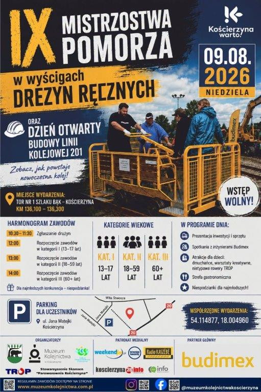 Po raz dziewiąty w Kościerzynie odbędą się Mistrzostwa Pomorza w Wyścigach Drezyn Ręcznych. Będzie też dzień otwarty kolejowej inwestycji