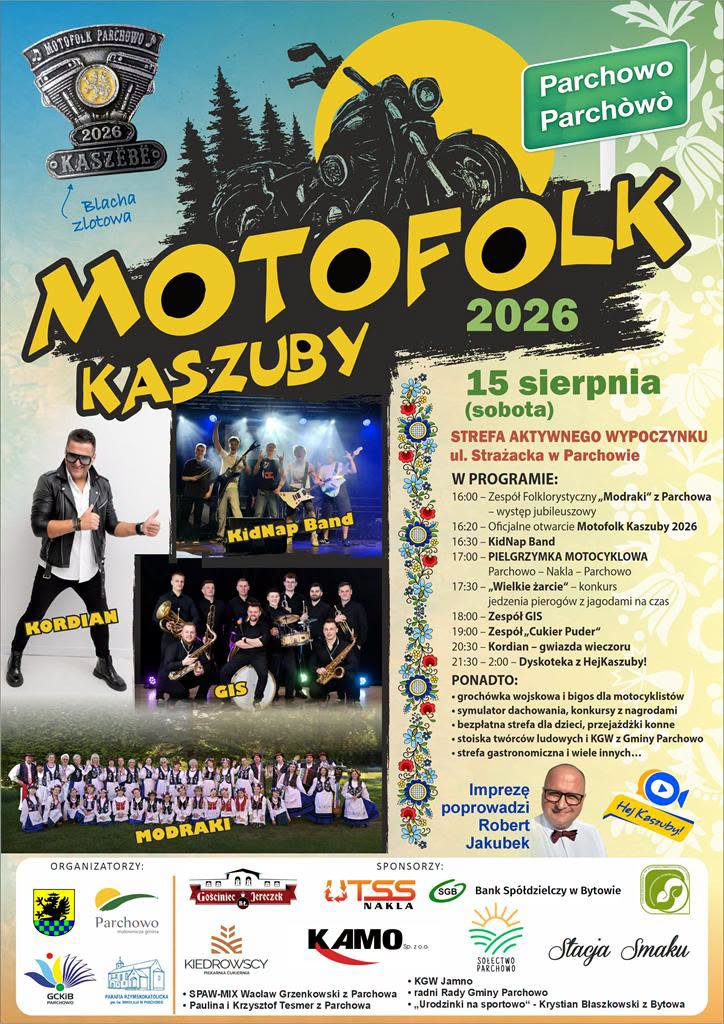 Dzisiaj (15.08) Motofolk Kaszuby w Parchowie. Będą koncerty, zawody w jedzeniu pierog&oacute;w i pielgrzymka motocyklist&oacute;w
