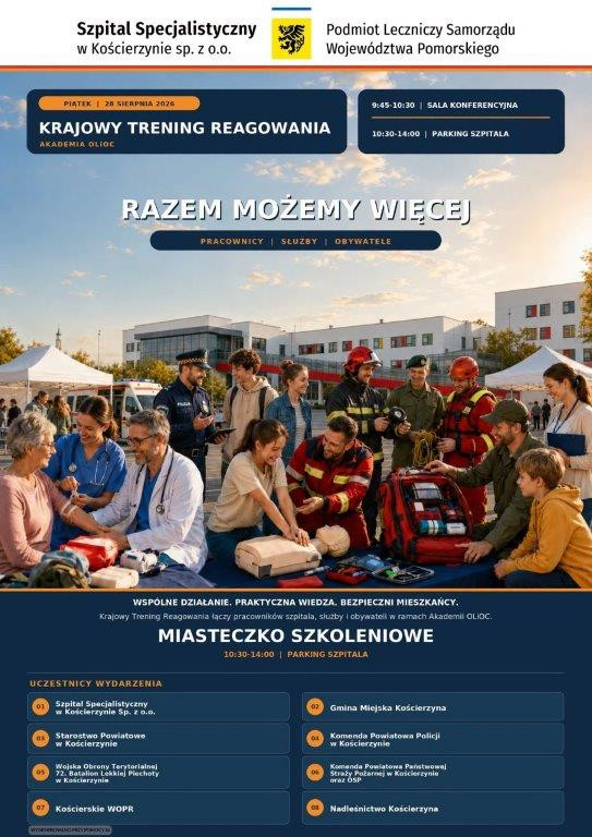 To będzie praktyczne szkolenie z zasad bezpieczeństwa. Jutro (28.08.) przy Szpitalu Specjalistycznym w Kościerzynie stanie miasteczko treningowe
