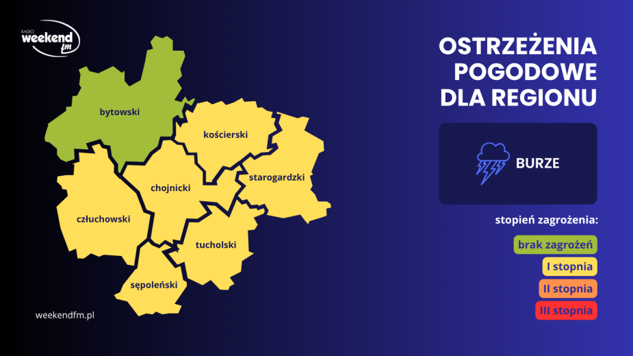 Wieczorem i w nocy w naszym regionie prognozowane są burze, którym mogą towarzyszyć silne opady deszczu i grad