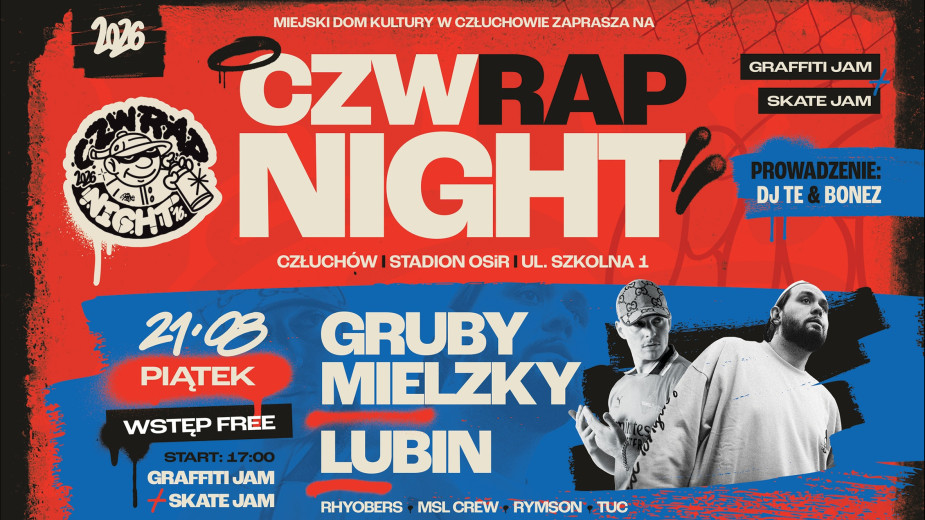 Dwa dni z rapem, graffiti i skateboardingiem. W piątek (21.08) w Człuchowie rusza CZW Rap Night