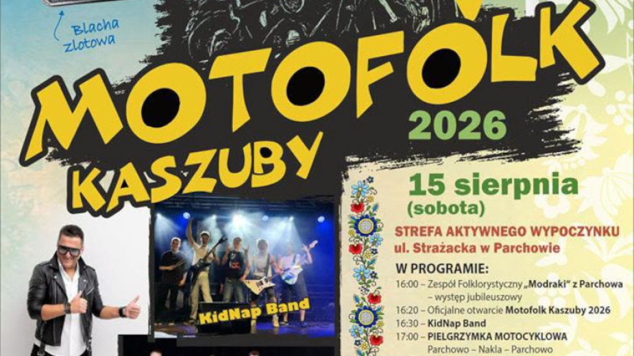 Dzisiaj (15.08) Motofolk Kaszuby w Parchowie. Będą koncerty, zawody w jedzeniu pierogów i pielgrzymka motocyklistów