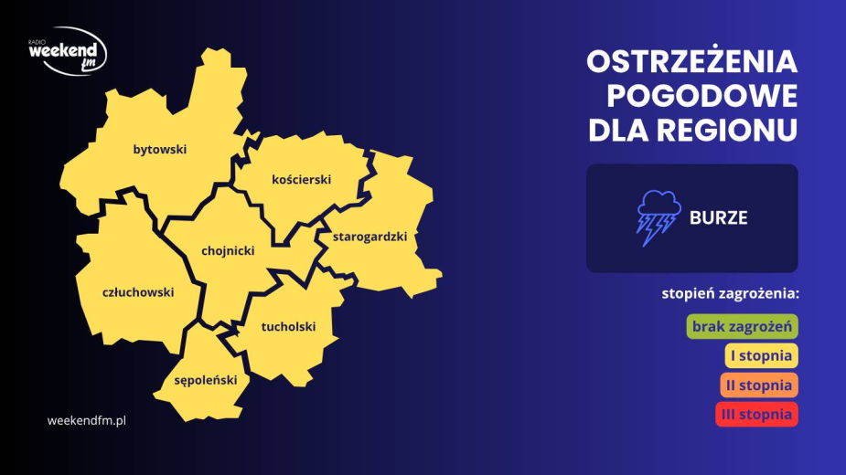 Po południu, wieczorem i w nocy w całym regionie prognozowane są burze
