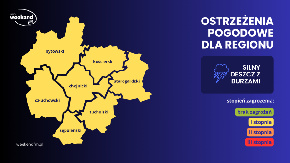 IMGW ostrzega przed silnym deszczem z burzami. Możliwy jest też grad i porywy wiatru do 65 km/h