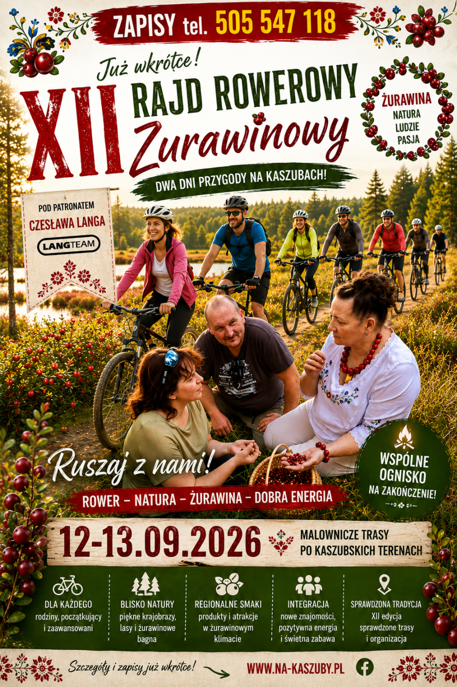 Trwają zapisy na rowerowe rajdy poprzedzające Festiwal Żurawiny w miejscowości Wętfie, w gminie Kościerzyna 